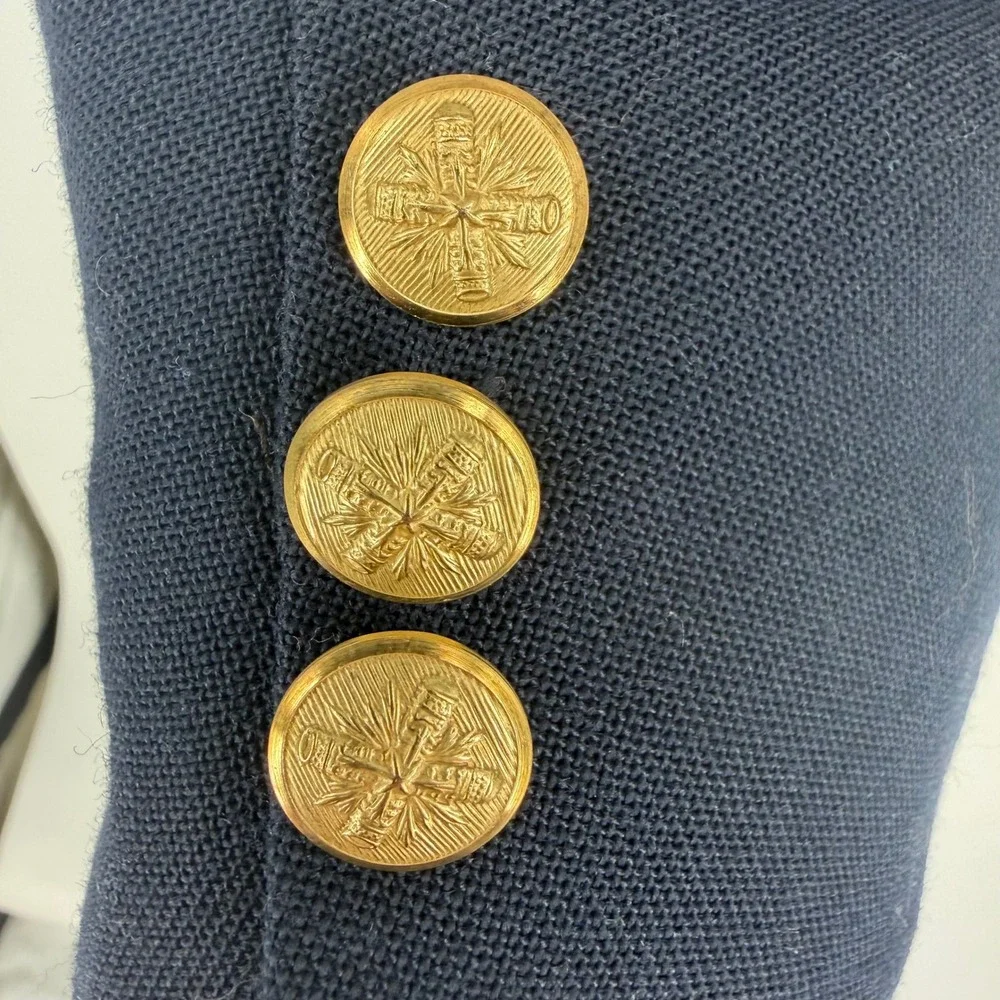 Hunt Valley Blazer Mens 46R Navy Blue Gold Crest Button USA Preppy Ivy Sport